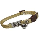 Ayz Markalama Güvenlik Kilitli Isimli Kedi Tasması, Isimlikli Kedi Tasması, Sallanmayan Kedi Künyesi, Safety Click Tasma - Altın - Orta Boy