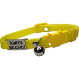 Ayz Markalama Güvenlik Kilitli Isimli Kedi Tasması, Isimlikli Kedi Tasması, Sallanmayan Kedi Künyesi, Safety Click Tasma - Sarı - Orta Boy