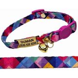 Ayz Markalama Güvenlik Kilitli Sallanmayan Gold Künyeli Kedi Tasması, Isimli Kedi Tasması, Kedi Isimlik, Kedi Etiket, Kedi Kimlik - Fuşya