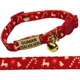 Ayz Markalama Güvenlik Kilitli Sallanmayan Gold Künyeli Kedi Tasması, Isimli Kedi Tasması, Kedi Isimlik, Kedi Etiket, Kedi Kimlik - Kırmızı - Beyaz