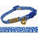 Ayz Markalama Güvenlik Kilitli Sallanmayan Gold Künyeli Kedi Tasması, Isimli Kedi Tasması, Kedi Isimlik, Kedi Etiket, Kedi Kimlik - Mavi - Beyaz