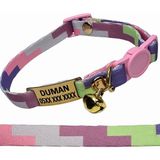 Ayz Markalama Güvenlik Kilitli Sallanmayan Gold Künyeli Kedi Tasması, Isimli Kedi Tasması, Kedi Isimlik, Kedi Etiket, Kedi Kimlik - Pembe - Açık Gri