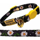 Ayz Markalama Güvenlik Kilitli Sallanmayan Gold Künyeli Kedi Tasması, Isimli Kedi Tasması, Kedi Isimlik, Kedi Etiket, Kedi Kimlik - Siyah - Beyaz