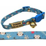 Ayz Markalama Güvenlik Kilitli Sallanmayan Gold Künyeli Kedi Tasması, Isimli Kedi Tasması, Kedi Isimlik, Kedi Etiket, Kedi Kimlik - Turkuaz