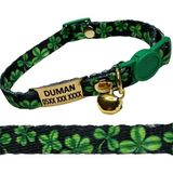 Ayz Markalama Güvenlik Kilitli Sallanmayan Gold Künyeli Kedi Tasması, Isimli Kedi Tasması, Kedi Isimlik, Kedi Etiket, Kedi Kimlik - Yeşil - Siyah