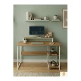 AYZ Raflı Çalışma Masası Bilgisayar Masası Laptop Masası Öğrenci Ders Ofis Home Office Metal Ayaklı Geniş Kitaplıklı Vienna 60x120 cm Beyaz - Çam