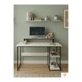 AYZ Raflı Çalışma Masası Bilgisayar Masası Laptop Masası Öğrenci Ders Ofis Home Office Metal Ayaklı Geniş Kitaplıklı Vienna 60x120 cm Siyah-Beyaz