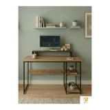 AYZ Raflı Çalışma Masası Bilgisayar Masası Laptop Masası Öğrenci Ders Ofis Home Office Metal Ayaklı Geniş Kitaplıklı Vienna 60x120 cm Siyah- Çam