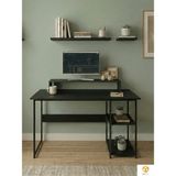Ayz Raflı Çalışma Masası Bilgisayar Masası Laptop Masası Öğrenci Ders Ofis Home Office Metal Ayaklı Geniş Kitaplıklı Vienna 60X120 Cm Siyah- Siyah
