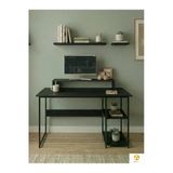 Ayz Raflı Çalışma Masası Bilgisayar Masası Laptop Masası Öğrenci Ders Ofis Home Office Metal Ayaklı Geniş Kitaplıklı Vienna 60X120 Cm Siyah- Siyah