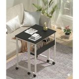 Ayz Sidney Depolama Raflı Katlanır Masa, 70 cm Tekerli Bilgisayar Masası, Laptop Sehpası, Mutfak Masası Siyah-Beyaz - 72X50 - Siyah - Beyaz