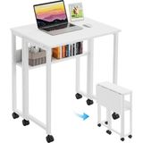 Ayz Tekerlekli Çalışma Masası Raflı Laptop Masası Bilgisayar Masası Kitaplıklı Katlanır Öğrenci Ders Portatif Küçük Masa Sidney Beyaz Beyaz - 72X50