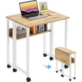 Ayz Tekerlekli Çalışma Masası Raflı Laptop Masası Bilgisayar Masası Kitaplıklı Katlanır Öğrenci Ders Portatif Küçük Masa Sidney Beyaz Çam - Beyaz - Atlantik Çam - 72X50