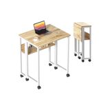 AYZ Tekerlekli Çalışma Masası Raflı Laptop Masası Bilgisayar Masası Kitaplıklı Katlanır Öğrenci Ders Portatif Küçük Masa Sidney Beyaz - Çam