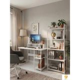 Ayz Vien 2 Raflı Çalışma Masası 5 Raflı Kitaplık Monitör Yükseltici Set Kitaplıklı Ofis Masası Beyaz - 120x60