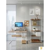 Ayz Vien 2 Raflı Çalışma Masası 5 Raflı Kitaplık Monitör Yükseltici Set Kitaplıklı Ofis Masası Beyaz Çam - 120x60 - Beyaz - Atlantik Çam