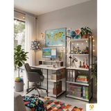 Ayz Vien 2 Raflı Çalışma Masası 5 Raflı Kitaplık Monitör Yükseltici Set Kitaplıklı Ofis Masası Siyah-Beyaz - 120x60 - Siyah - Beyaz