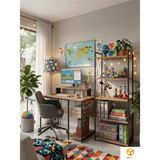 Ayz Vien 2 Raflı Çalışma Masası 5 Raflı Kitaplık Monitör Yükseltici Set Kitaplıklı Ofis Masası Siyah Çam - 120x60 - Çam - Siyah