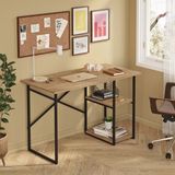 Ayz Vienna 2 Raflı Metal Ayak Çalışma Masası Laptop Masası Bilgisayar Masası 60x120CM Siyah-Çam - Siyah - Ahşap