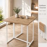 Ayz Workcomo Katlanır Çalışma Masası Yemek Masası Mutfak Masası Balkon Masası Beyaz-Çam - 91x80