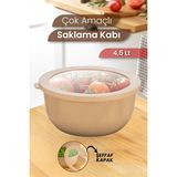 Ayza 4,5 Lt Hamur Yoğurma Kabı - Kapaklı Yuvarlak Badya Leğen - Çok Amaçlı Karıştırma Saklama Kabı - Kahverengi