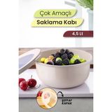 Ayza 4,5 Lt Hamur Yoğurma Kabı - Kapaklı Yuvarlak Badya Leğen - Çok Amaçlı Karıştırma Saklama Kabı - Krem