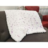 Ayza Puffy Beyaz-Mor Benekli El Örgüsü 85X80 cm Bebek Battaniyesi