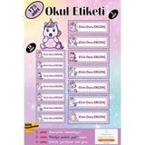 Ayza Tasarım Isme Özel Okul Etiketi Kalem Defter Etiketi Sticker Kız Çocuk Unicorn Figürlü Isim Etiketi Set-2 - Çok Renkli