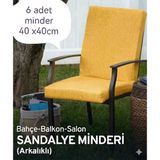 Ayzen Home 6 Adet 40X40CM Bahçe ve Salon Için Arkalıklı Bağcıklı Sandalye Minderi - 40 x 40 x 3 cm - Açık Sarı
