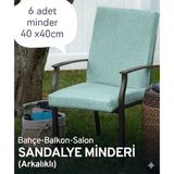 Ayzen Home 6 Adet 40X40CM Bahçe ve Salon Için Arkalıklı Bağcıklı Sandalye Minderi - 40 x 40 x 3 cm - Açık Su Yeşili