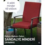 Ayzen Home 6 Adet 40X40CM Bahçe ve Salon Için Arkalıklı Bağcıklı Sandalye Minderi - 40 x 40 x 3 cm - Koyu Bordo
