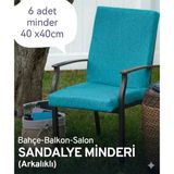 Ayzen Home 6 Adet 40X40CM Bahçe ve Salon Için Arkalıklı Bağcıklı Sandalye Minderi - 40 x 40 x 3 cm - Turkuaz