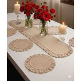 Ayzen Home Duck Kumastan Fırfırlı Runner ve Fırfırlı Supla Takımı 6 Olı ve 8 Li Secenekli - 38 x 38 - Bej
