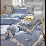 Ayzen Home Fırfırlı Lüks Nevresim Takımı Çift Kişilik - Açık Mavi - 200 x 220 cm