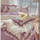 Ayzen Home Fırfırlı Lüks Nevresim Takımı Çift Kişilik - Lavanta - 200 x 220 cm