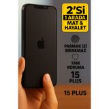 AyzTechCases iPhone 15 PLUS Uyumlu MAT+ GİZLİLİK (HAYALET) 2’si 1 Arada Kaplayan Kırılmaz 9H Ekran Koruyucu