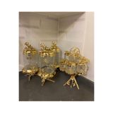 AZADE BAKIR GOLD PİRİNÇ JAPONGÜL AYAKLI LÜX 3’LÜ KAVANOZ ve MİDİ 6’LI CAM BAHARATLİK 2’Lİ SET
