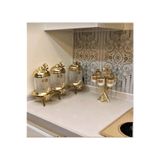 AZADE BAKIR GOLD PİRİNÇ JAPONGÜL AYAKLI LÜX A KEİSTAL KAVANOZ 3’LÜ SET ve JAPONGÜL ZİKZAK 6’LI BAHARATLIK