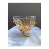 Azade Home Çiçekli Kase-Meyvelik Gold Renk