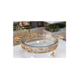 Azade Home Gold Komple Pirinç Japongül Yuvarlak Borcam Cam Sunumluk