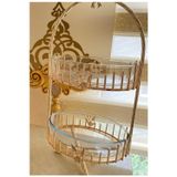 Azade Home Gold Pirinç Japongül Çubuk İki Katlı Oval Borcam Cam Sunumluk