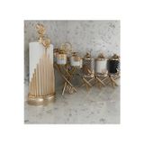 Azade Home Gold Pirinç Japongül Mini Kristal 3’Lü Kavanoz, Zikzak 6’Lı Porselen 6’Lı Baharatlık Verulo 3’Lü Set