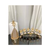 Azade Home Gold Pirinç Japongül Uzun Porselen 6’Lı Baharatlık Ve Çubuk Rulo 2’Li Set