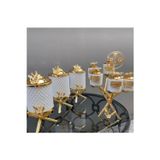 Azade Home Gold Pirinç Mini Kristal Beyaz Cam 3’Lü Kavanoz Ve Zikzak 6’Lı Porselen Baharatlık 2’Lı Set