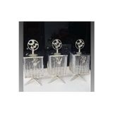 Azade Home Gümüş Pirinç Japongül Çubuk Kare Kavanoz 3’Lü Set