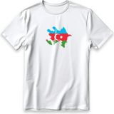 Azerbaijan Bayrak Azerbaycan Tişört Baskılı Unisex %100 Pamuklu Kalın Kumaşlı T-Shirt - Beyaz - XL