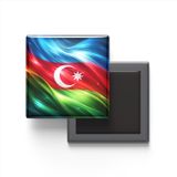 Azerbaycan - Abstract Efektli Bayrak - Baskılı Kare Buzdolap Magneti