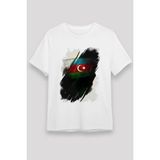 Azerbaycan Bayrağı Baskılı Unisex Beyaz Tişört