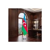 Azerbaycan Cumhuriyeti Direkli - Altın Saçaklı Saten Makam Bayrağı Seti (Krom Direk)