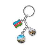 Azerbaycan Üçlü Epoksi Metal Çift Taraflı Damla Anahtarlık Azerbaijan